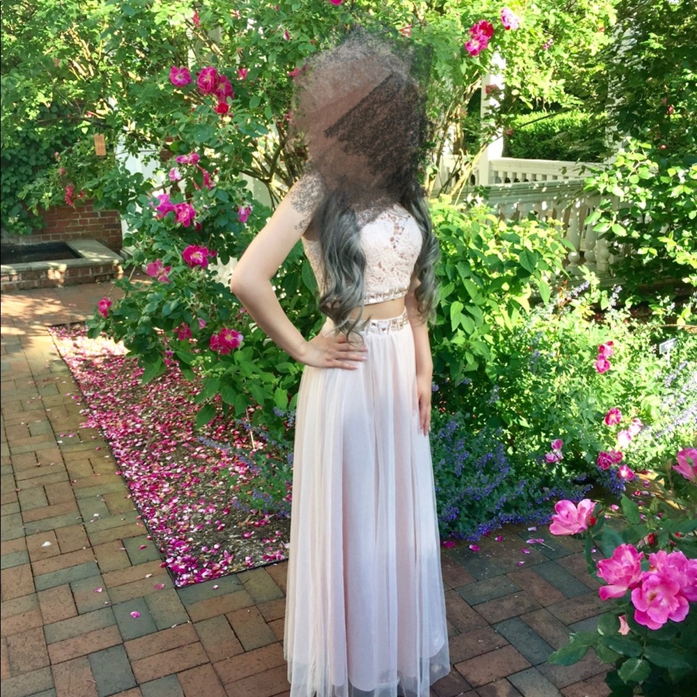 Blush Pink Two Piece Prom Dress